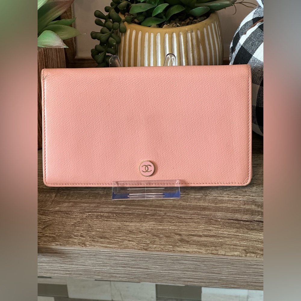 Chanel Coco Button Long Wallet Pink Gold Hardware